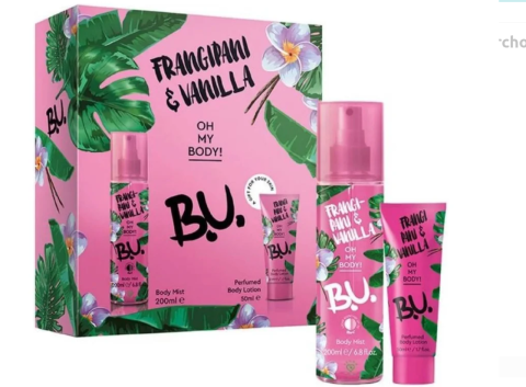 B.U darčekový set Frangipani&Vanilla body mist 200ml+sprchový gél 250ml