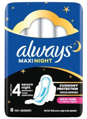 Always Maxi nočné hygienické vložky s krídelkami 8ks