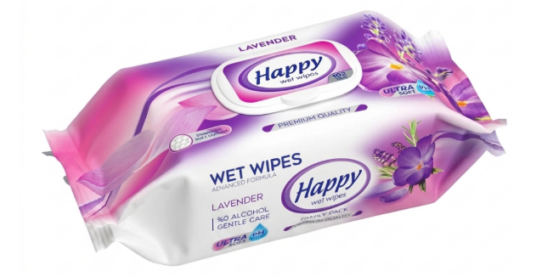 Happy vlhčené obrúsky s klipom 102ks Lavender