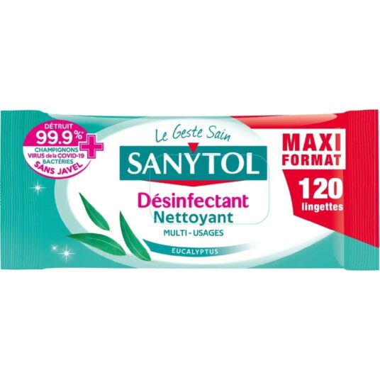Sanytol čistiace vlhčené obrúsky na dezinfekciu s vôňou eukalyptu 120ks