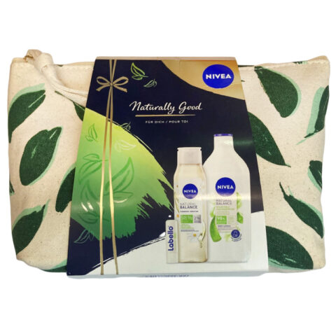 Darčekový set Nivea taška Naturally telové mlieko 350ml+sprchový gél 300ml+labello 4,8g