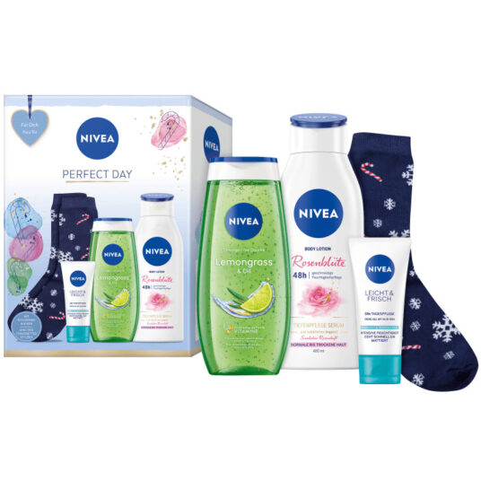 Darčekový set Nivea Perfect Day-telové mlieko 400ml+sprchový gél 250ml+krém 50ml+ponožky